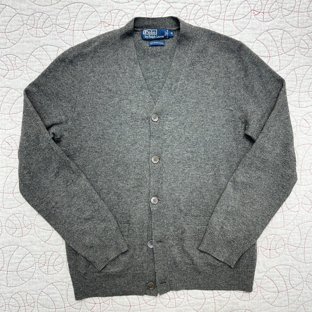 Polo Ralph Lauren Cardigan Gray Merino Wool V-Neck / Mens Medium